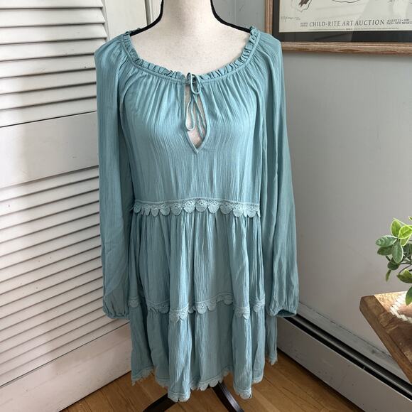 Eberjey Dresses & Skirts - Eberjey Dress Medium Blue Sofia Mini Dress Dainty Tiered Shift Peasant Boho Chic
